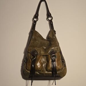 Tano Olive Green Large Leather Shoulder Bag